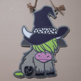 Highland Cow Halloween Witch Sign