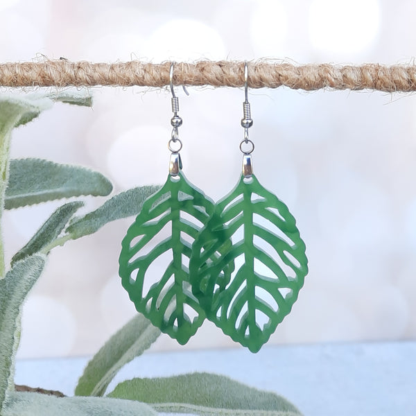Translucent Jade Leaf Drop Earrings