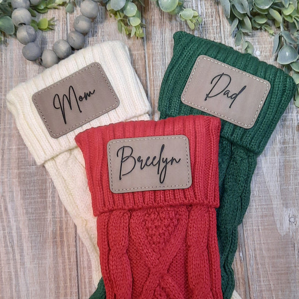 Leather Patch Knit Stockings Personalized