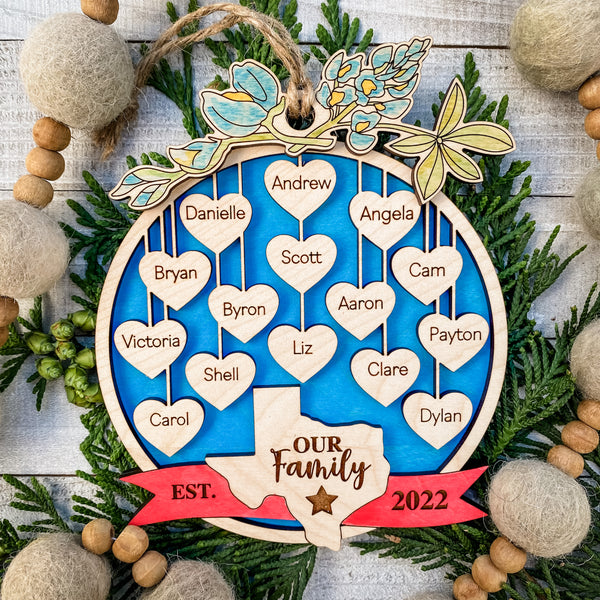 Our Family State Hearts Ornament
